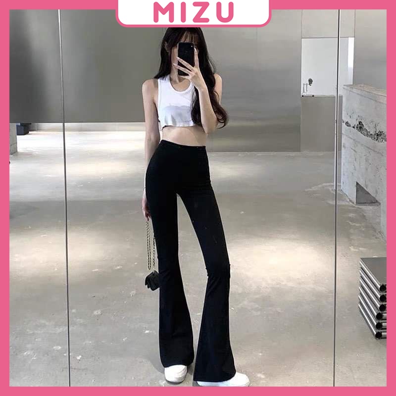 Quần ống loe nữ MIZU màu đen lưng cao co dãn bốn chiều siêu hách dáng, thời trang nữ Miu Clothing