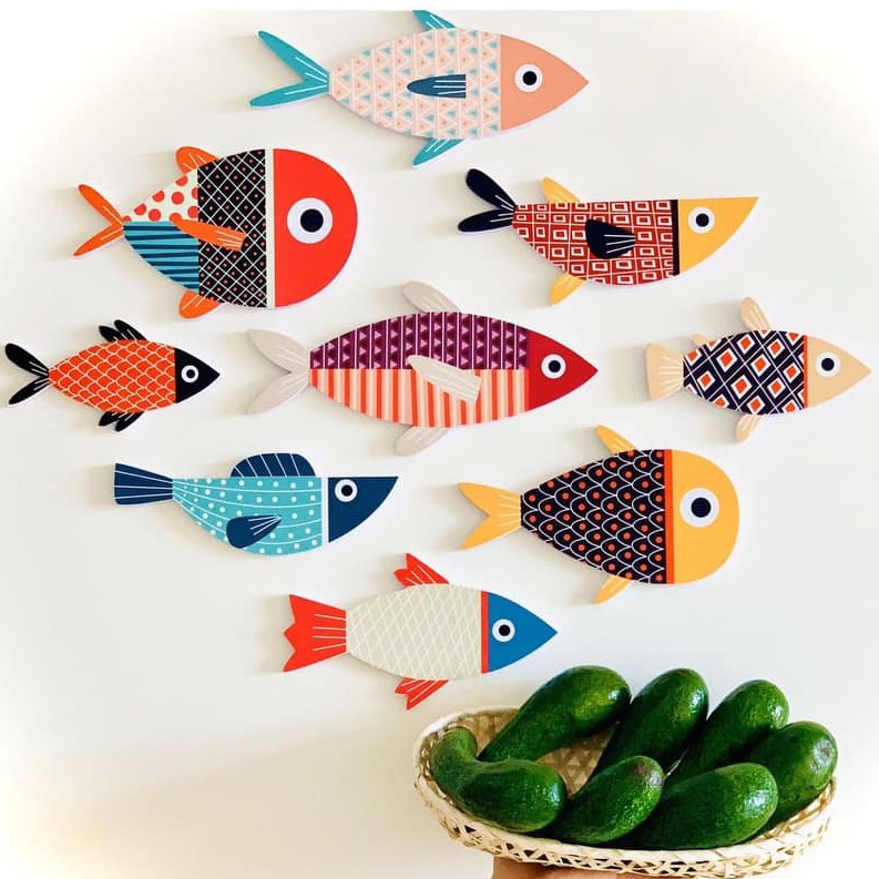 TRANH ĐÀN CÁ DÁN TƯỜNG 3D - Đơn giản, dễ dán - Trang trí phòng khách, phòng ngủ.