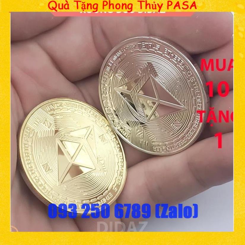 Đồng Xu ETH, Ethereum-Ether, Bitcoin mạ vàng, bạc 24K làm đồ lưu niệm , sưu tầm chất mạ sáng, bền màu ETH01