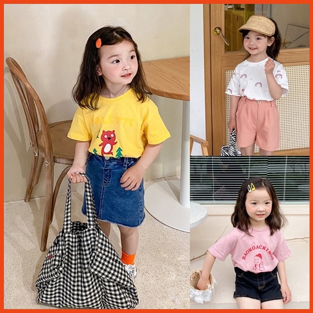 Áo thun cho bé gái chất cotton - kiểu Hàn Quốc, Hãng Ambb Kids 1-7 tuổi (Có clip, ảnh thật)