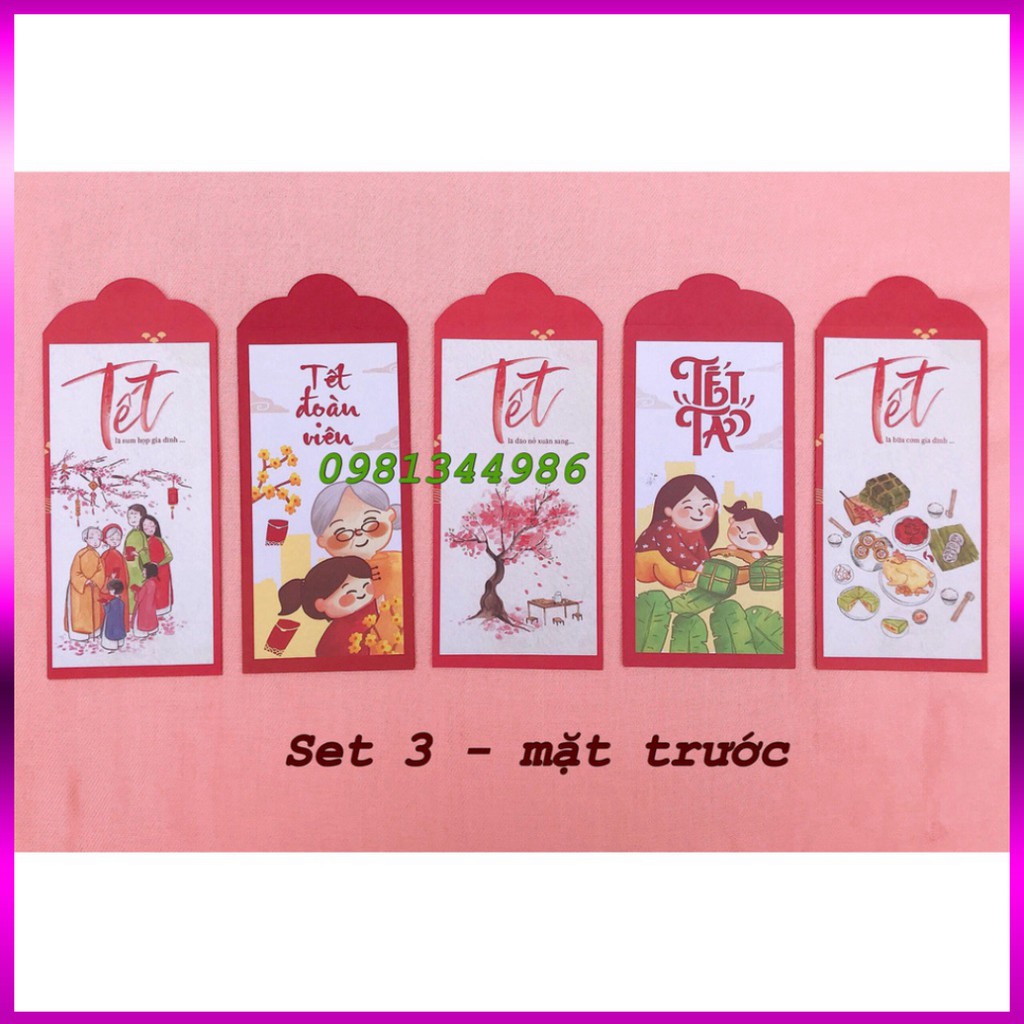 Combo 100 lì xì trộn mẫu đóng sẵn túi kính (ảnh thật)