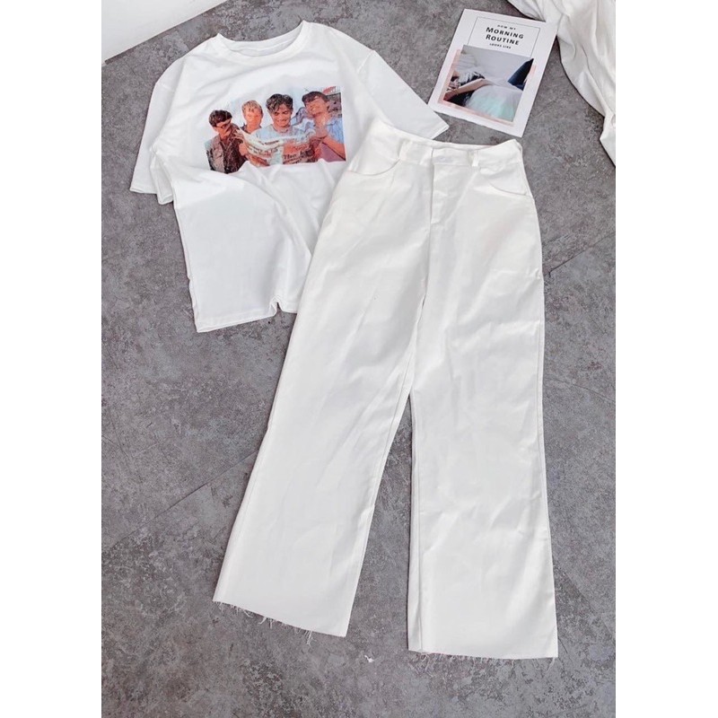 Set quần trắng áo thun trắng