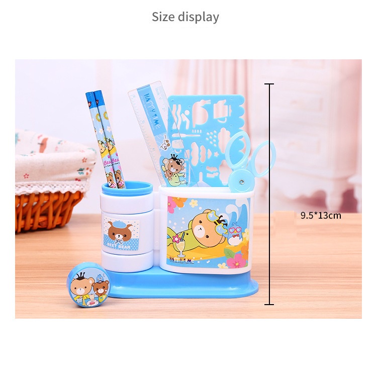 Hộp đựng bút để bàn8 chi tiết kèm thước kẻ, bút chì, dụng cụ học tập