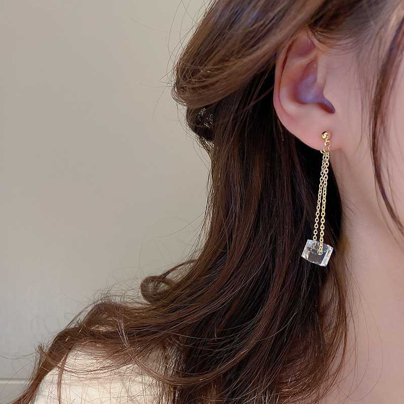 Bông Tai Hình Khối Lập Phương Bằng Kim Loại Trước Và Sau Phong Cách Hàn Quốc Thời Trang 2022