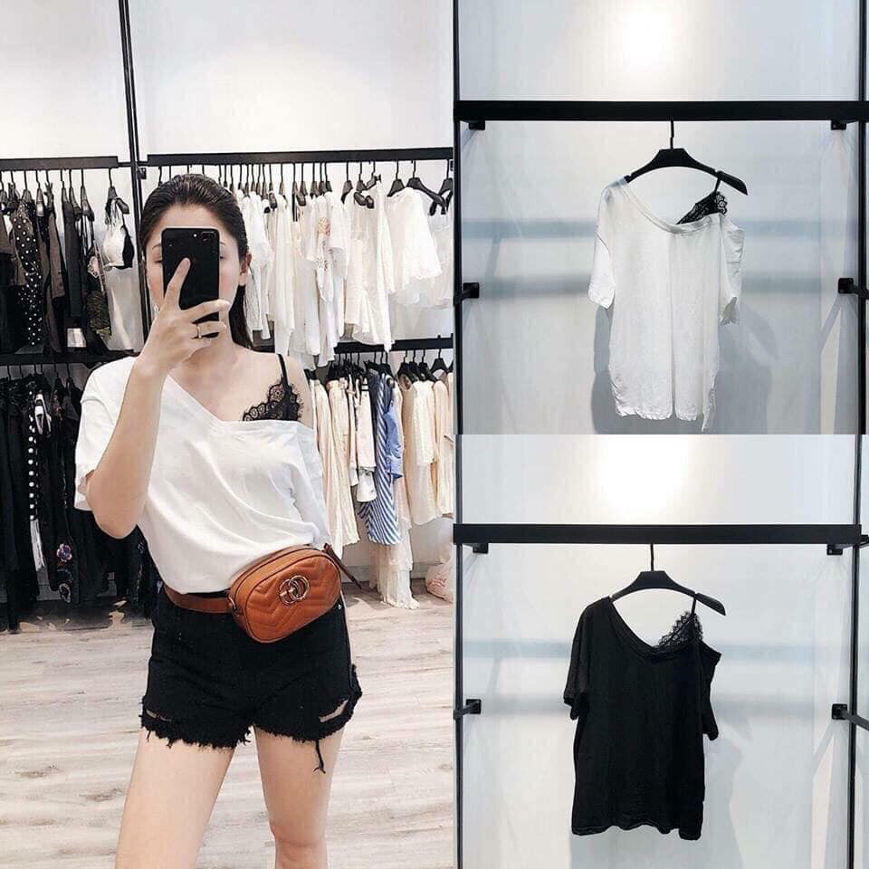ÁO PHÔNG TAY LỆCH PHA REN CHANH SẢ