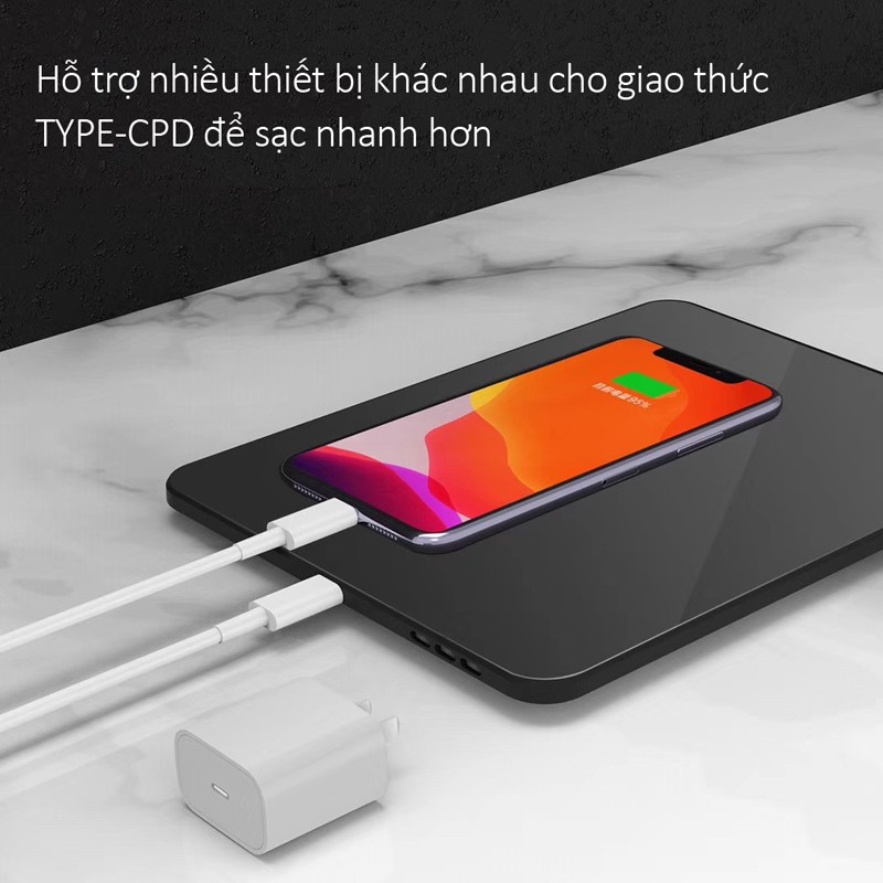 bộ sạc nhanh ip kèm theo dây sạc dẹt Lightning sạc nhanh 18W dành cho các dòng máy iPhone bảo hành 12 tháng  HGO6-IP