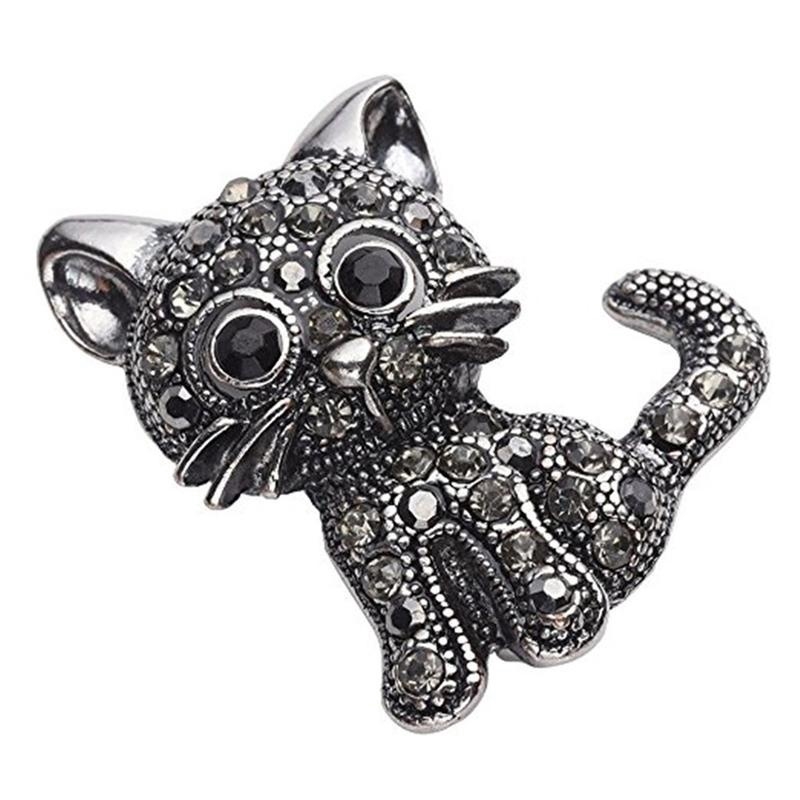 New Design Fashion Jewelry Women Ladies Crystal Rhinestone Vintage Coat Shirt Clips Cute Little Cat Retro Brooch Pin