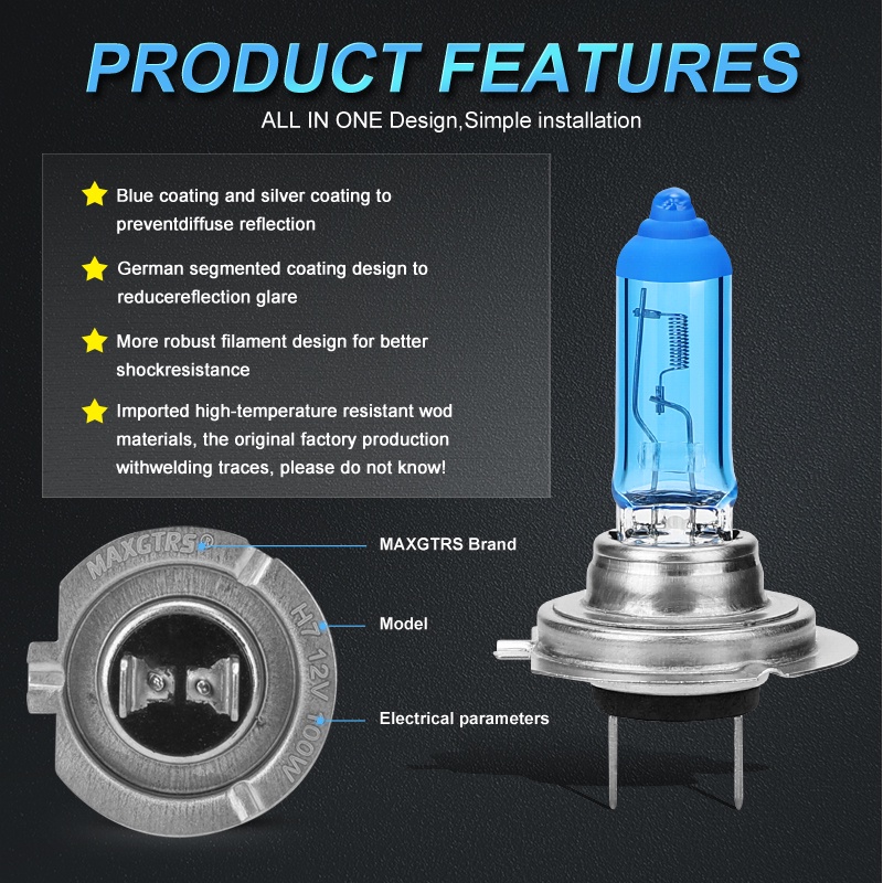 Set 2 Đèn Pha Halogen 100W H1 H7 H4 H8 H11 9005 HB3 9006 HB4 5000K Thay Thế Cho Xe Hơi