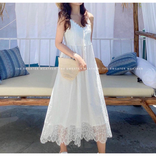 Váy 2 dây maxi ren trắng (Ảnh thật)