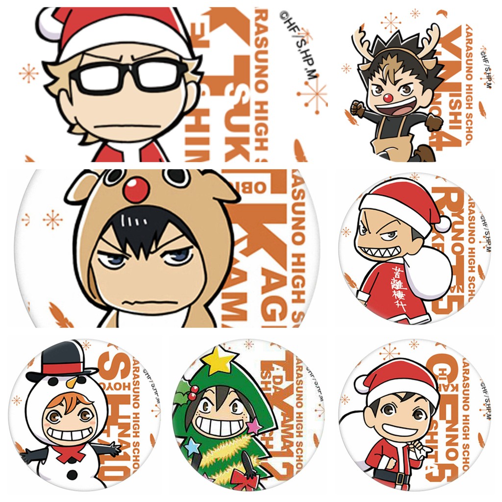 Huy hiệu cài áo IN HÌNH Haikyuu!! Vua bóng chuyền ver Noel anime chibi dễ thương