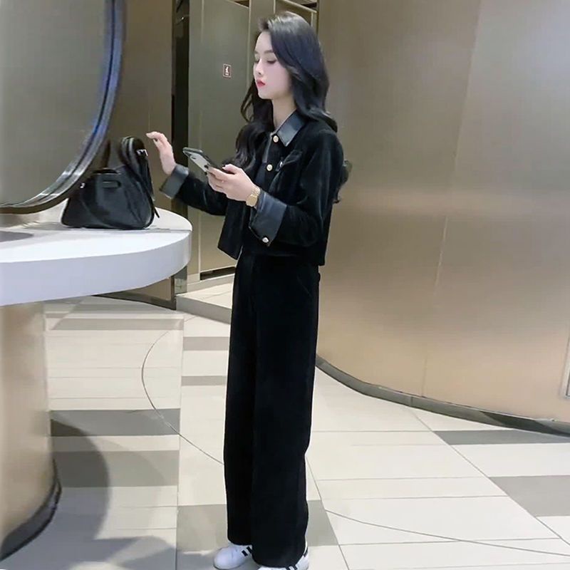 Bộ quần áo ống rộng phong cách retro cổ điển thời trang xuân thu 2022