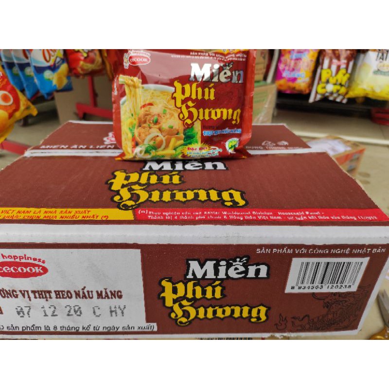 Thùng 24 gói miến ăn liền Phú Hương vị heo nấu măng/sườn heo/ thịt bằm (24 gói x 57g)