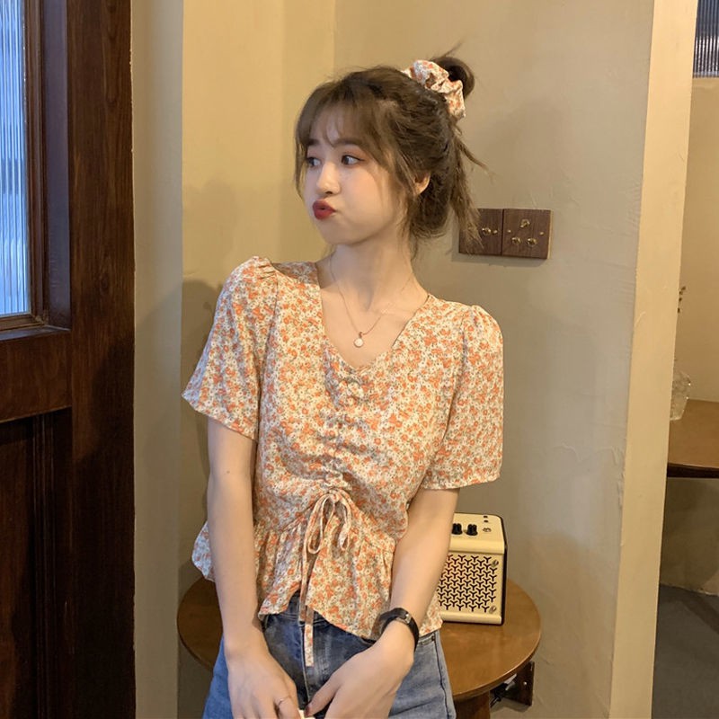 Áo cộc hoa nhí rút dây cực xinh - Áo kiểu vintage forgirl | BigBuy360 - bigbuy360.vn