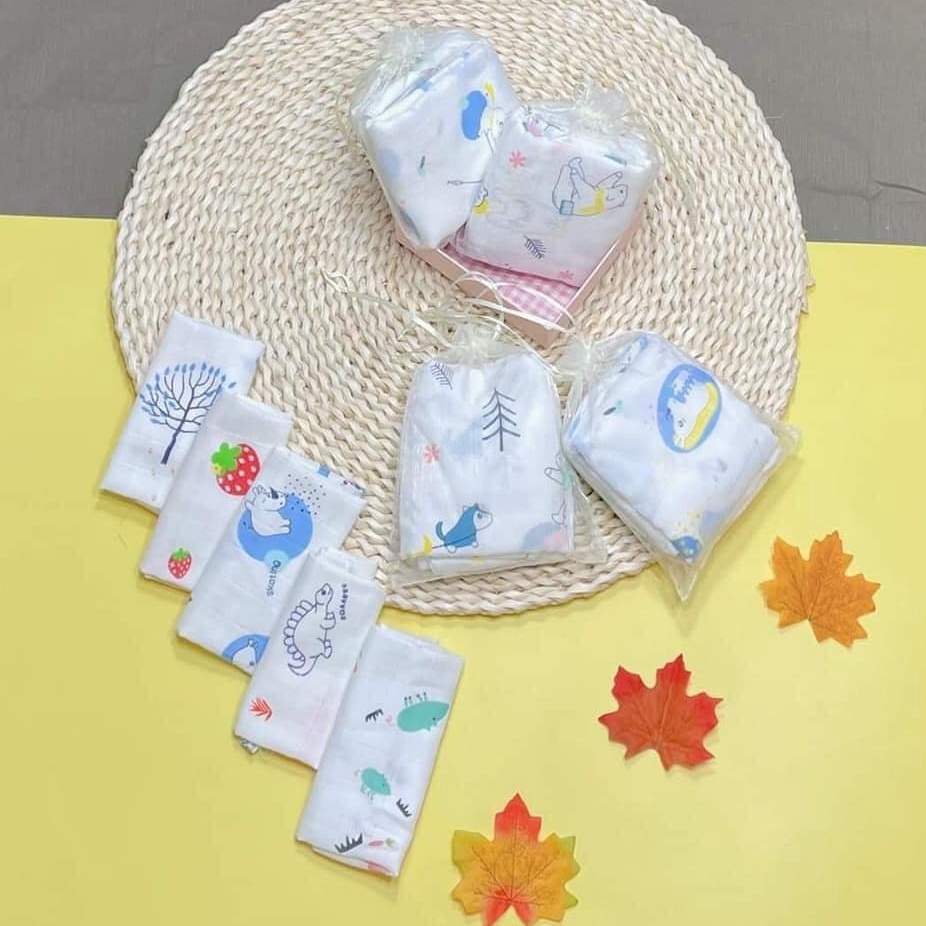 Túi 10 khăn sữa Aden họa tiết dễ thương cho bé