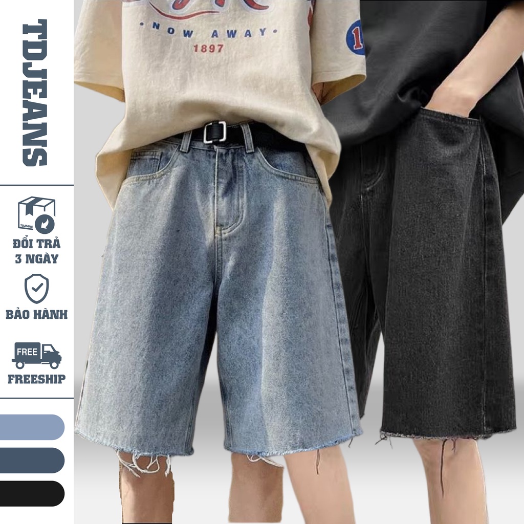 Quần short jean nam suông rộng xanh đen trơn TDJEANS bigsize , trẻ trung, năng động phong cách Hàn Quốc.