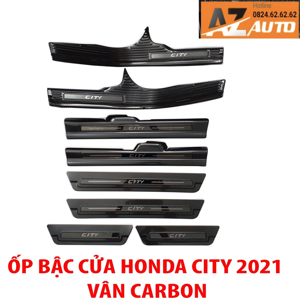 Ốp bậc cửa, Nẹp bước chân Honda City 2021 vân Carbon