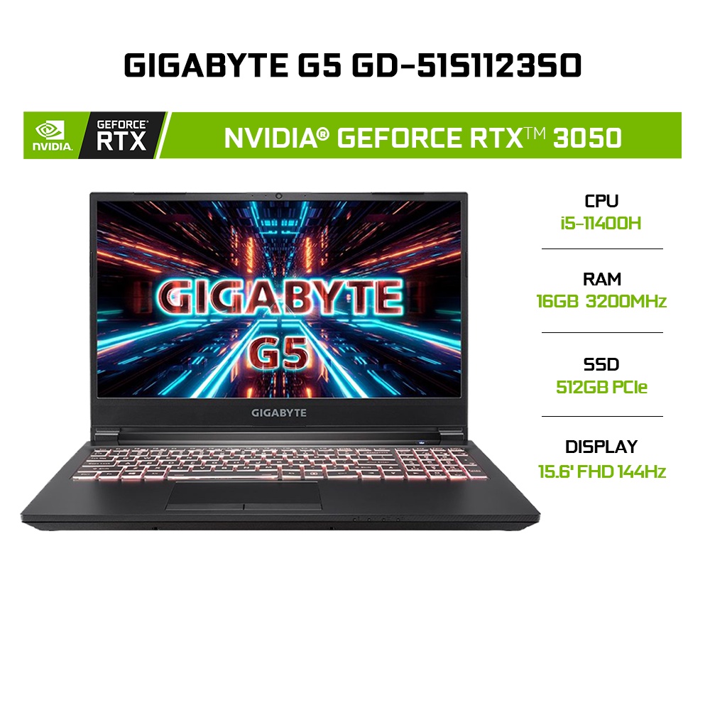 [ELBAU7 giảm 7%] Laptop Gigabyte G5 (GD-51S1123SO) i5-11400H |GeForce®RTX™ 3050 4GB