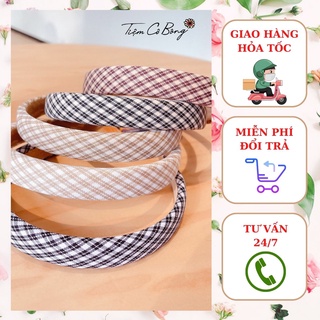 Băng đô cài tóc sọc caro nhỏ Vintage