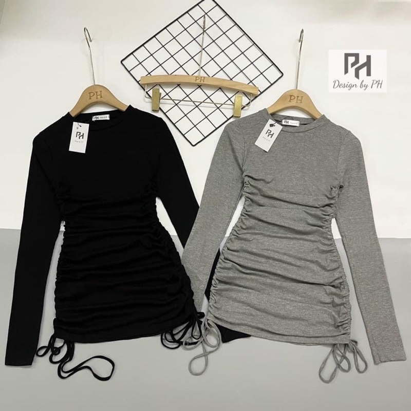 Váy body dây rút trơn dài tay hót trendss (hàng có sẵn) | BigBuy360 - bigbuy360.vn