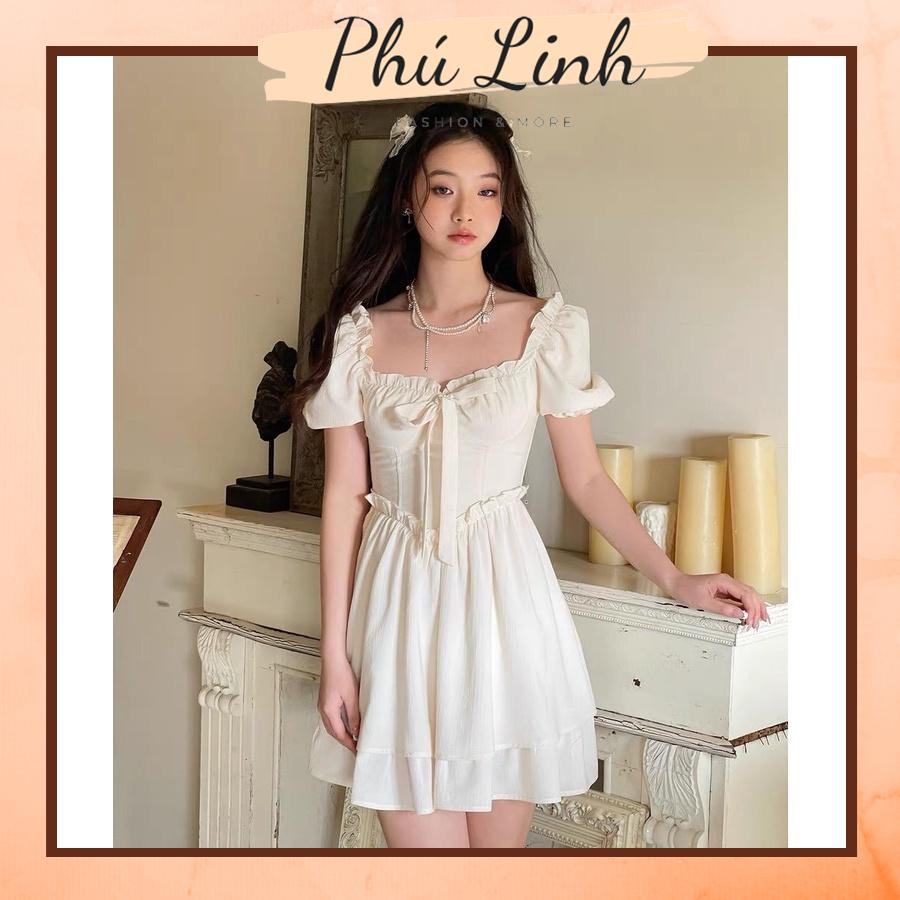MS892 Váy đầm xòe thắt nơ 2 tầng tay bồng