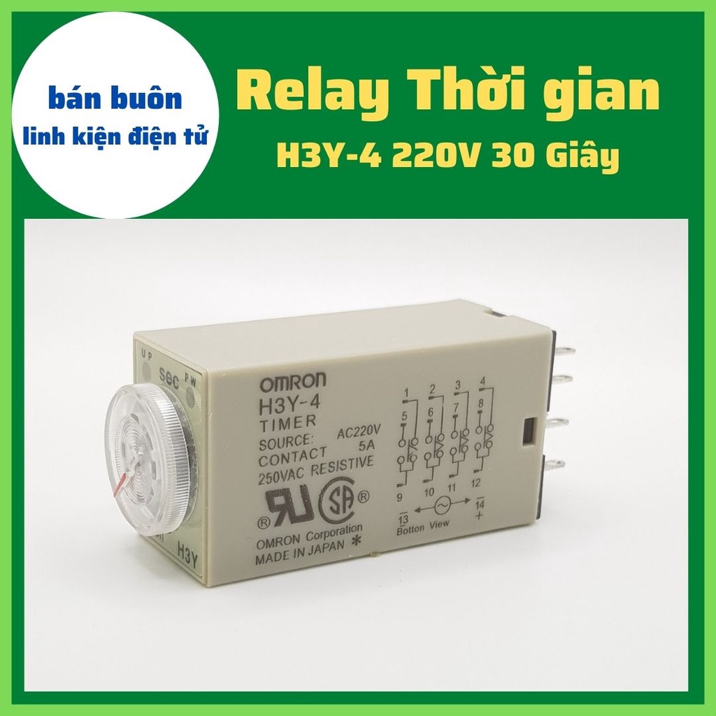 Rơ le 220V 30 giây, Relay thời Gian Timer Omron H3Y-4 14P 220V, H3Y-4, rơ le thời gian