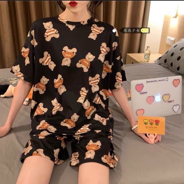 Bộ đồ nữ mặc nhà LOZADO bộ quần áo ngắn chất cotton mát mẻ thiết kế nhiều hình họa tiết dễ thương B391