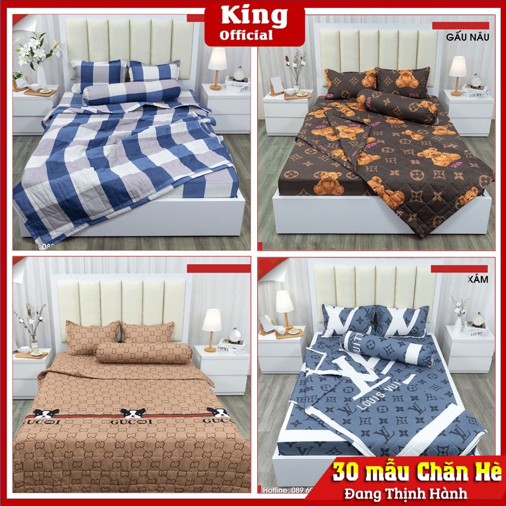 Bộ 5 Món Chăn Hè và Ga Gối Cotton Poly Trần Bông Siêu Bền, An toàn Cho Da 3 Lớp KT 1m8x2m - kingbedding