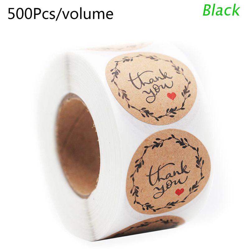 Set 500/cuộn nhãn dán hình tròn in chữ thank you bằng giấy kraft 16 kiểu dành cho trang trí quà tặng