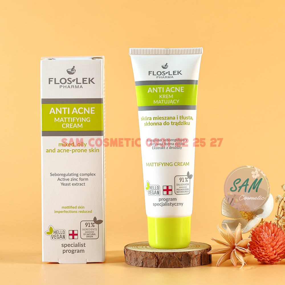 Kem Floslek Anti Acne Mattifying Cream kiểm soát dầu và điều tiết nhờn.