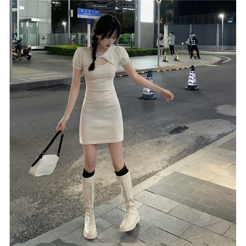 COZOK Đầm Tay Ngắn Dáng Ôm Kiểu Đơn Giản Hợp Thời Trang Quyến Rũ