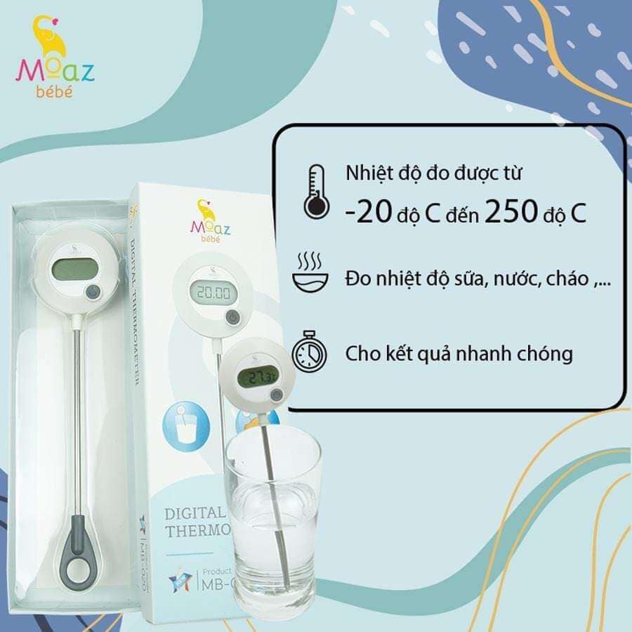 Nhiệt kế đo nhiệt độ sữa, nhiệt độ nước thông minh MOAZ BEBE MB-020 &quot;Nhiệt kế đo sữa cho bé''