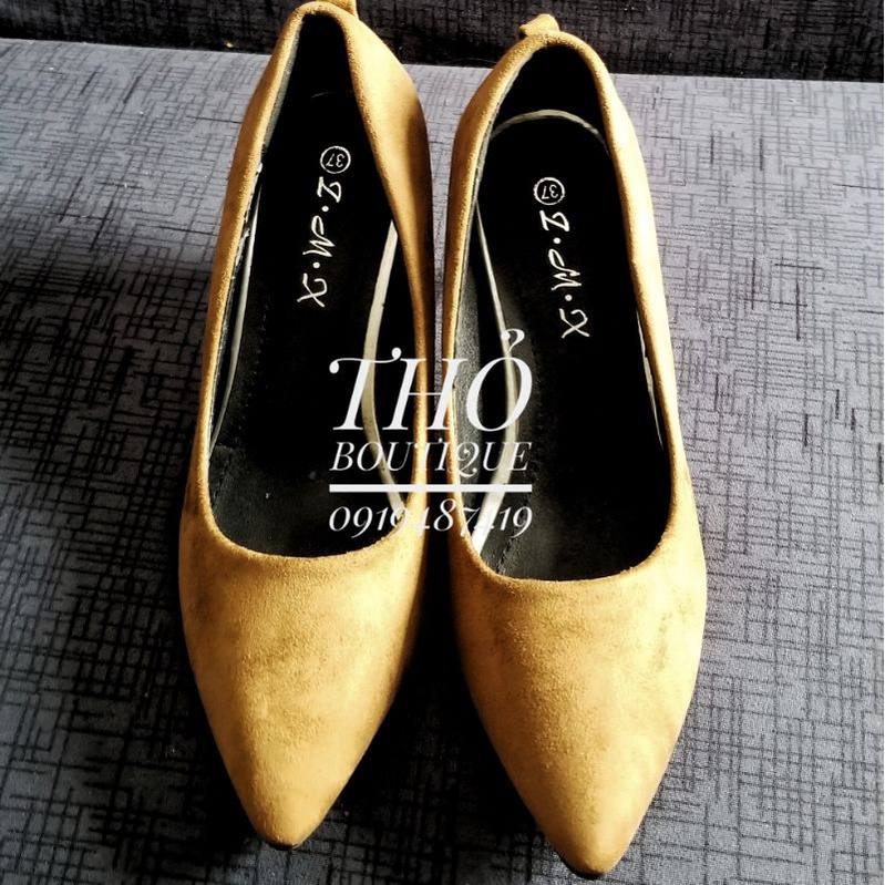 Giày cao gót LMX da lộn nâu bò cao 5cm size 36 37 38 39