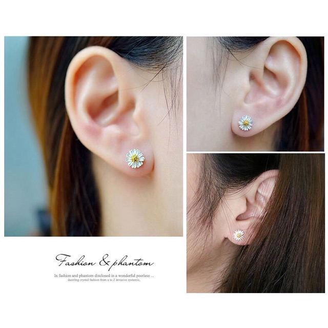 Khuyên tai nụ bạc hoa cúc họa mi siêu xinh