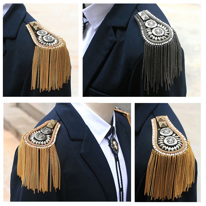HBVN belle 1pc Tassel Chain Shoulder Board Badges Epaulet Epaulette Military Pin on B modish