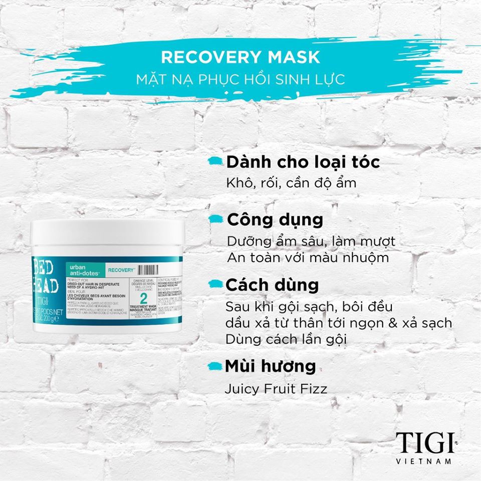 KEM Ủ HẤP TÓC TIGI BED HEAD URBAN ANTI DOTES RECOVERY TREATMENT 200G NHẬP KHẨU CHÍNH HÃNG - 4622