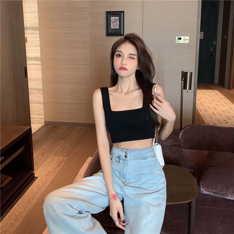 QKOOLE  Áo Không Tay Cổ Vuông Dáng Ôm Thời Trang Hàn Quốc Dành Cho Nữ