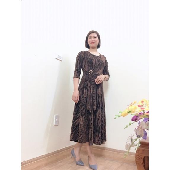 Đầm váy vạt chéo nơ eo che bụng trung niên, đầm váy dự tiệc trung niên, đầm váy tặng Mẹ , mã TTKT102 WBS
