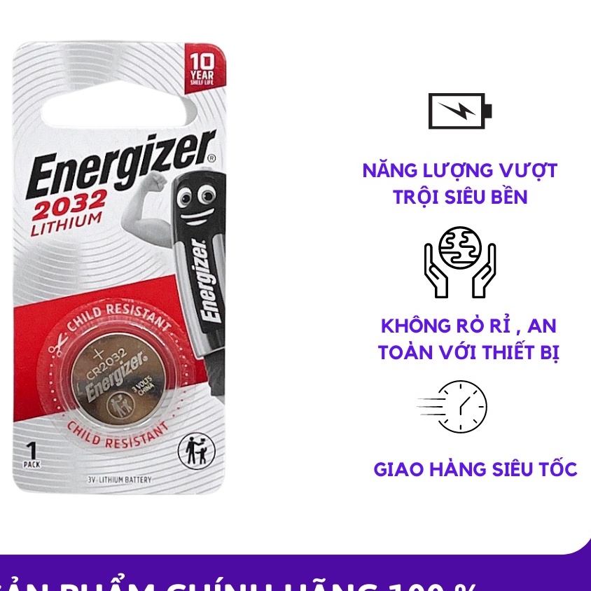 Vỉ 1 Viên Pin CR2032 Energizer -nhập khẩu bởi cty Dksh