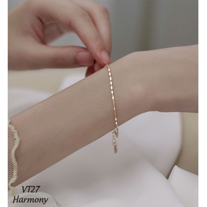 Lắc tay, vòng tay nữ bạc mạ vàng đốt trúc đơn giản, basic, cá tính, xinh xắn VT27| TRANG SỨC BẠC HARMONY