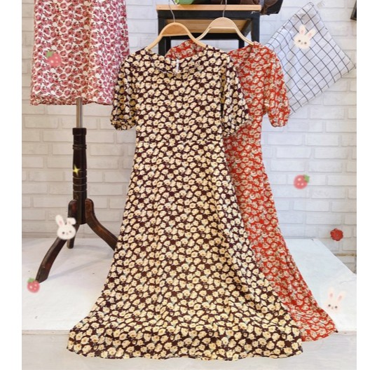 Váy hoa nhí vintage cổ viền bèo tay bồng ngắn tay 🌸 Hàng Quảng Châu | BigBuy360 - bigbuy360.vn