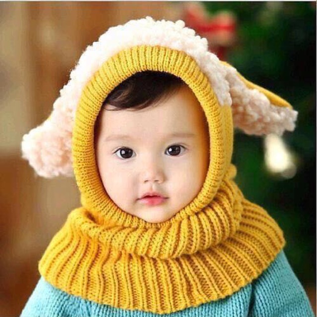 Mũ len liền khăn 2 in 1 hình cừu