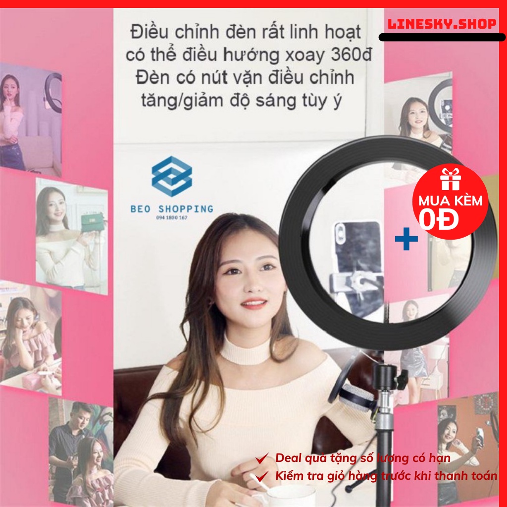 ĐènLed Livestream size 26 30 36 45 cm và chân 2m1 Hỗ Trợ Chụp Ảnh Make up Trang Điểm nhiều Chế Độ Sáng