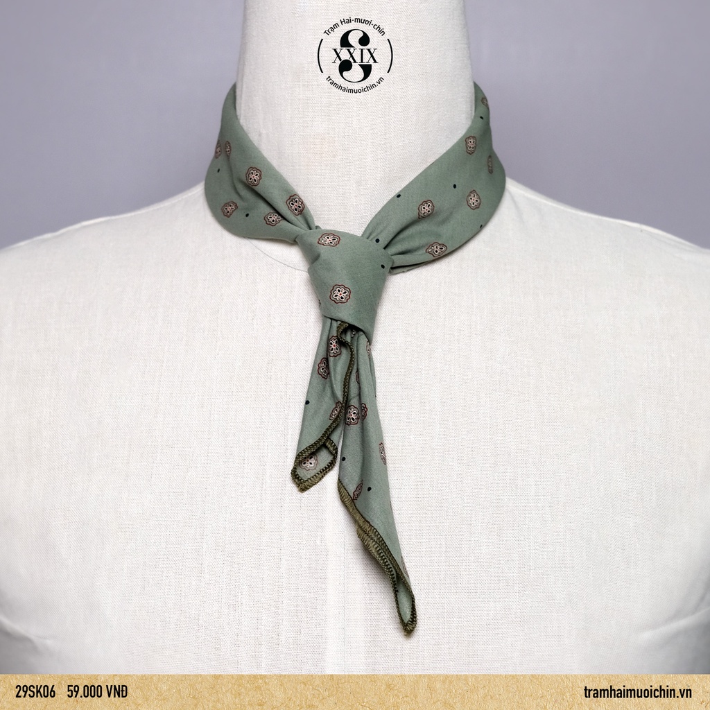 Khăn vuông Bandana Trạm Hai-mươi-chín - Màu xanh rêu Họa tiết