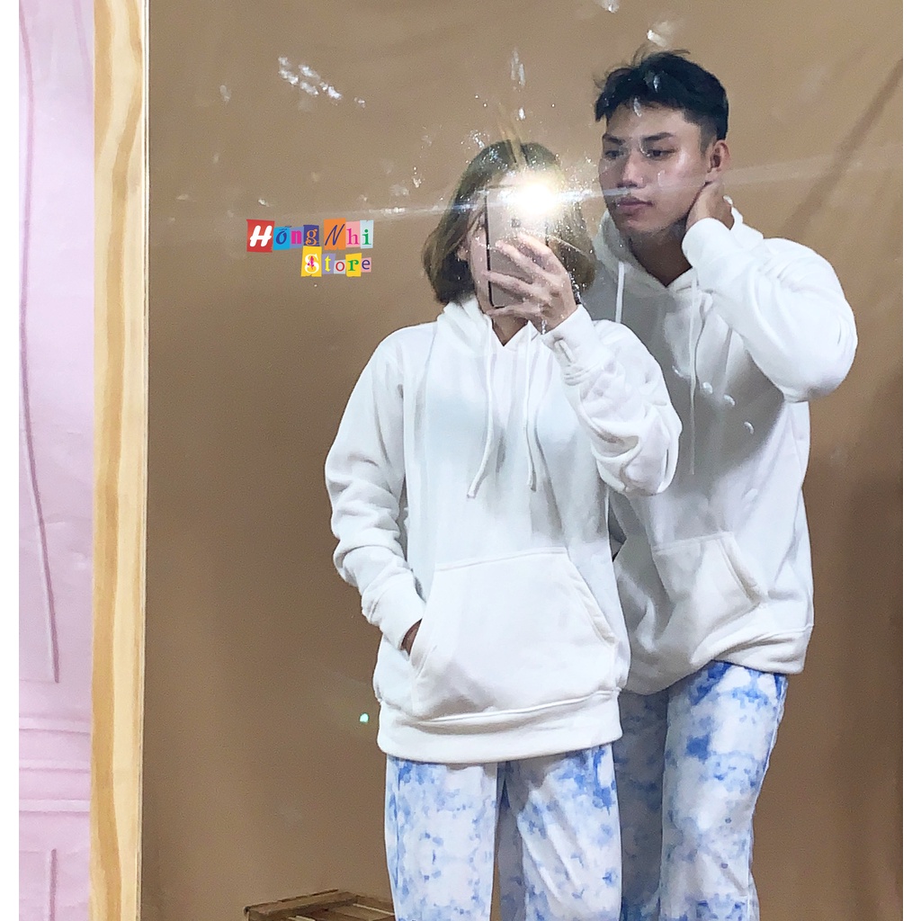 Áo Khoác Hoodie Trơn Ulzzang Unisex Màu Trắng Chất Nỉ Bông Cao Cấp Dáng Rộng Nam Nữ - MM