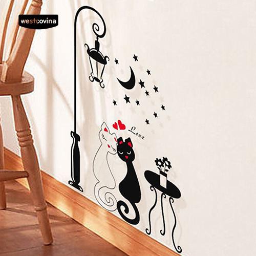 Nhãn dán tường trang trí hình cặp đôi mèo lãng mạn