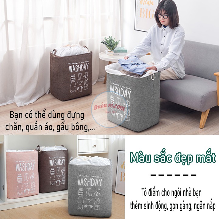 Túi đựng chăn màn, quần áo,... Size lớn vải bố khung sắt có dây rút Washdaytuvaicaocapvn