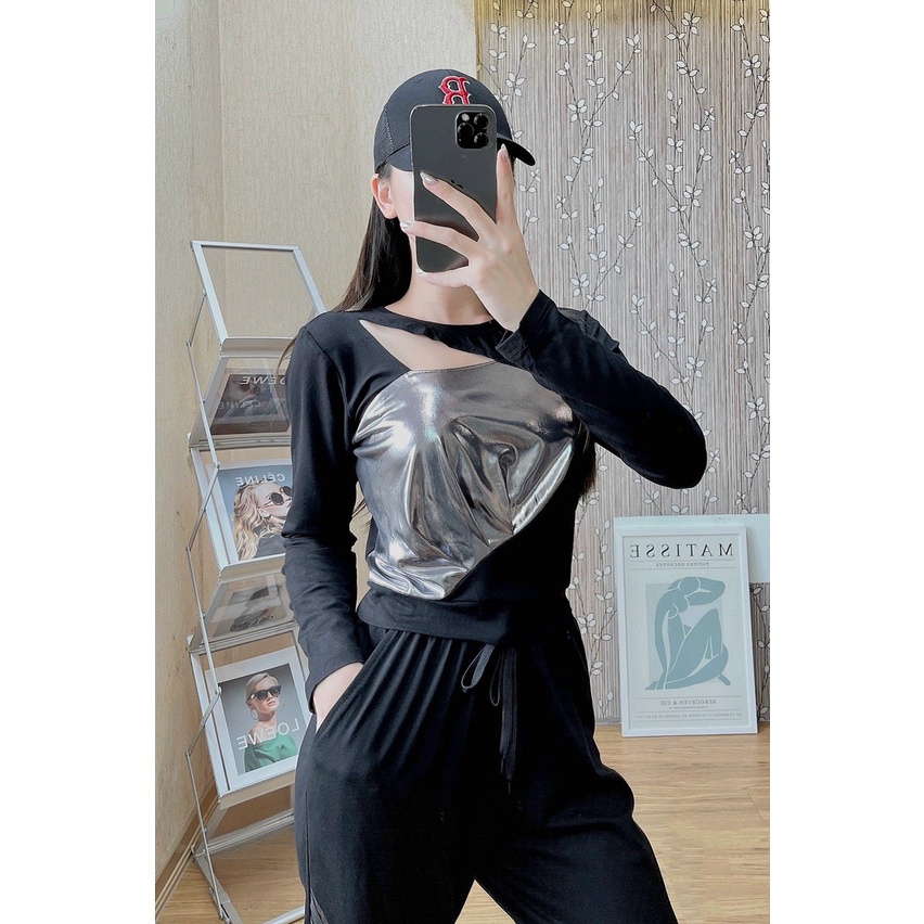Set thể thao thu đông gồm áo Croptop cá tính và quần joggers shop choé unisex