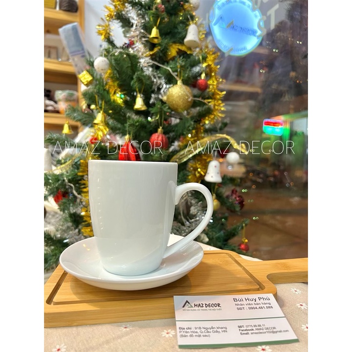 Cốc tách ly sứ uống nước trà cafe sứ Bát  Tràng trắng  dáng thóp 400ml có quai C6017