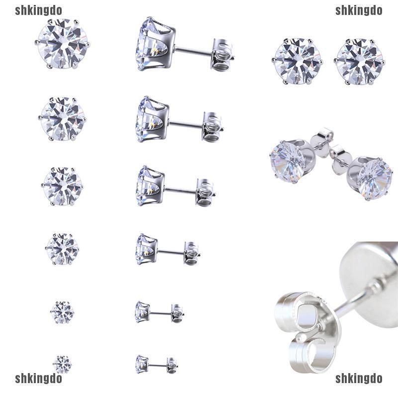 Bộ 6 đôi bông tai thép không gỉ kiểu đinh tán đính đá sang trọng cho nữ