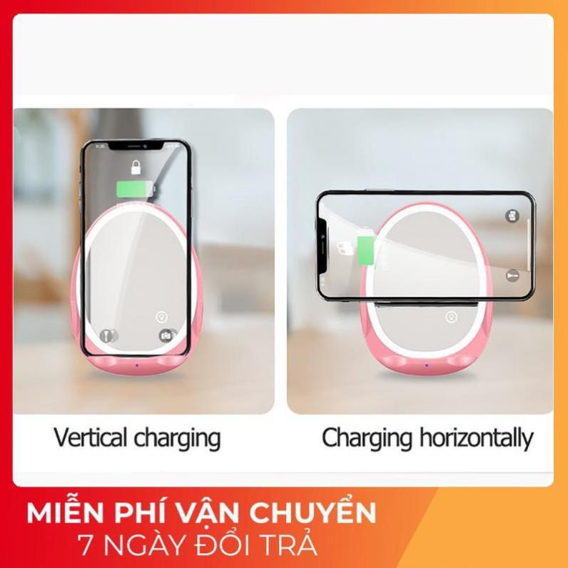 Giá đỡ sạc không dây kiêm gương trang điểm đèn LED cho điện thoại - Hàng nhập khẩu